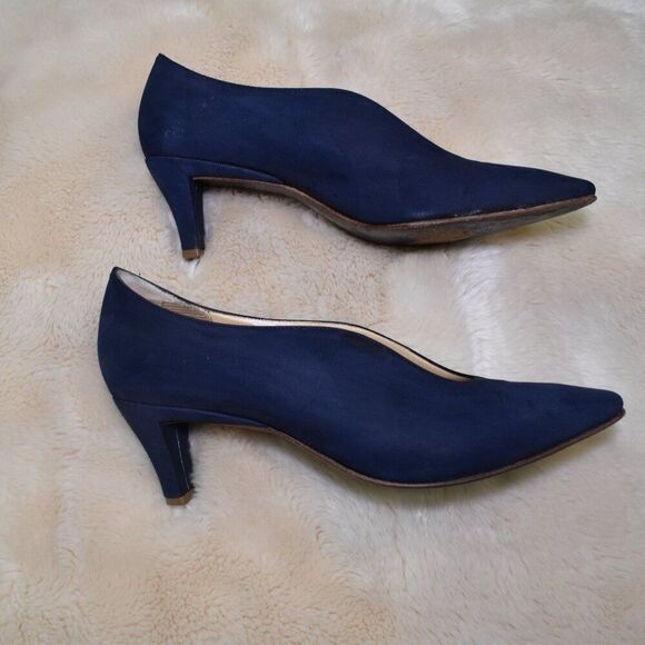 Charles Jourdan VTG Navy Blue Suede Pumps 2" Heel Size 8.5 Italy Elegant Chic - Picture 9 of 14